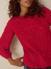 Monsoon Red Chrissy Bell Sleeve Appliqué Top - Image 4 of 5