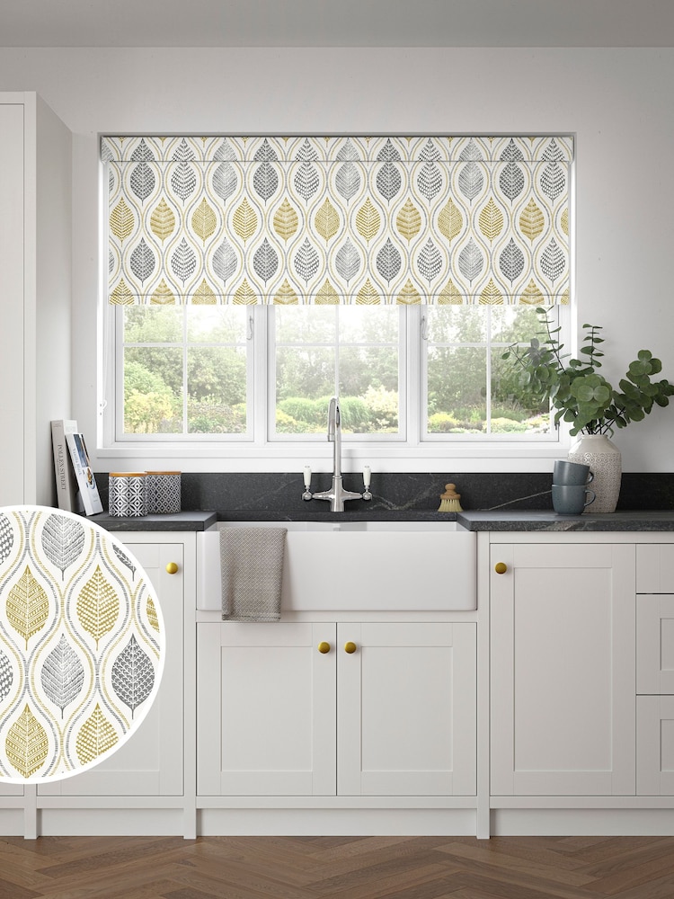 Ochre Yellow Lino Leaf Made to Measure Roller Blind - Image 1 of 6