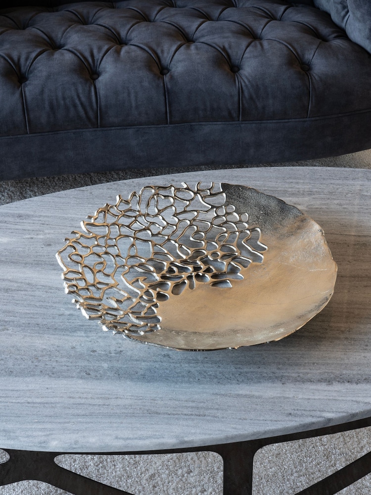 Libra Interiors Silver Apo Coral Aluminium Platter - Image 1 of 2