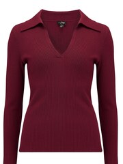 Kastanienbraun - Pour Moi Eva Gerippter Strickpullover mit V-Ausschnitt - Bild 4 von 5