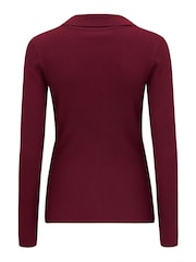 Kastanienbraun - Pour Moi Eva Gerippter Strickpullover mit V-Ausschnitt - Bild 5 von 5