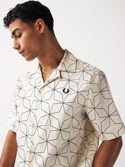 Fred Perry Geometric Print Revere Collar Resort Short Sleeve Shirt - Image 1 of 6