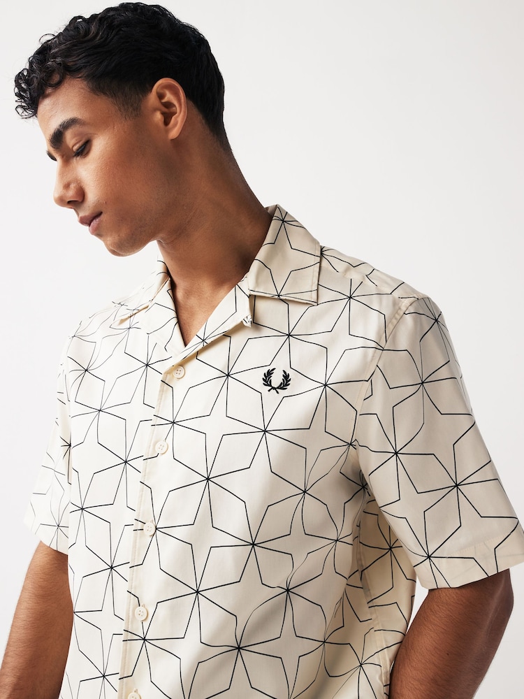 Fred Perry Geometric Print Revere Collar Resort Short Sleeve Shirt - Image 1 of 6