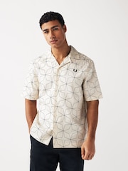 Fred Perry Geometric Print Revere Collar Resort Short Sleeve Shirt - Image 2 of 6
