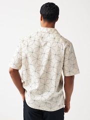 Fred Perry Geometric Print Revere Collar Resort Short Sleeve Shirt - Image 3 of 6