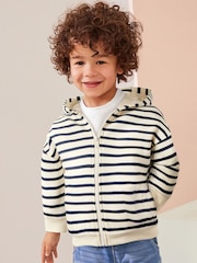 Ecru White/Navy Blue Stripe Zip Through Hoodie (3mths-7yrs) - Image 1 of 6