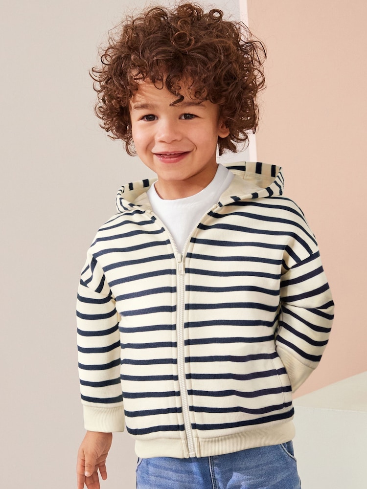 Ecru White/Navy Blue Stripe Zip Through Hoodie (3mths-7yrs) - Image 1 of 6