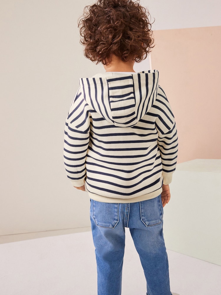Ecru White/Navy Blue Stripe Zip Through Hoodie (3mths-7yrs) - Image 2 of 6