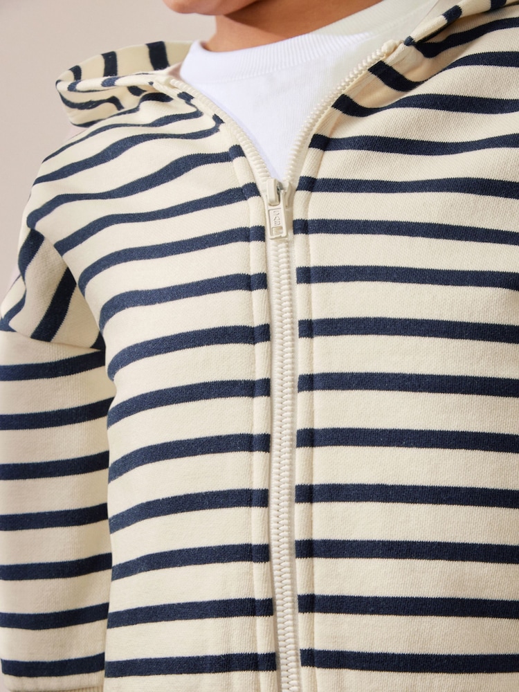 Ecru White/Navy Blue Stripe Zip Through Hoodie (3mths-7yrs) - Image 3 of 6