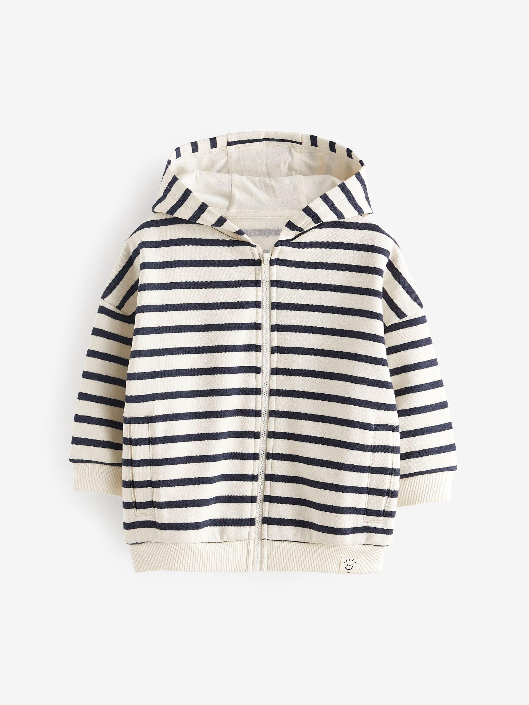 Buy Ecru White/Navy Blue Stripe Zip Through Hoodie (3mths-7yrs