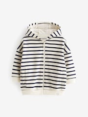 Ecru White/Navy Blue Stripe Zip Through Hoodie (3mths-7yrs) - Image 4 of 6