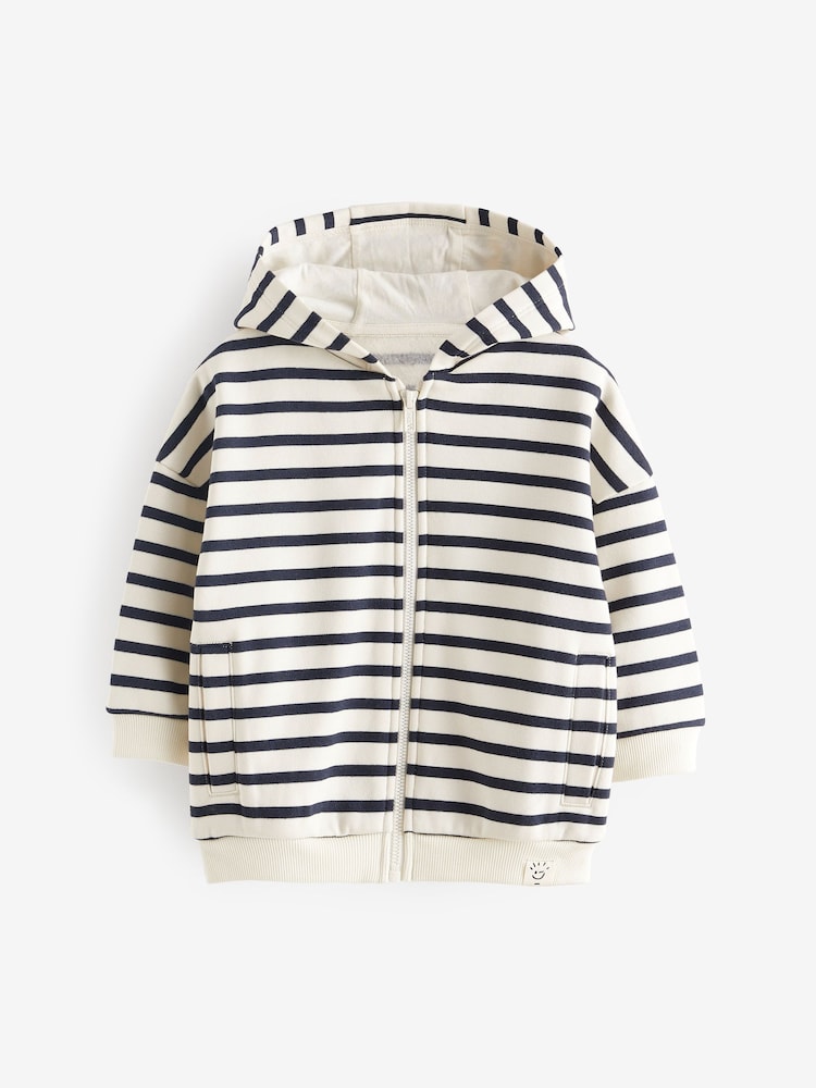 Ecru White/Navy Blue Stripe Zip Through Hoodie (3mths-7yrs) - Image 4 of 6