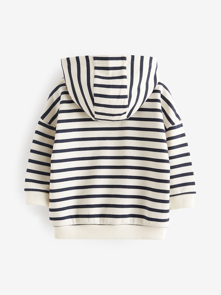 Ecru White/Navy Blue Stripe Zip Through Hoodie (3mths-7yrs) - Image 5 of 6