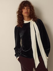 Monsoon Black Tia Tie Neck Velvet Top - Image 1 of 4