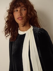 Monsoon Black Tia Tie Neck Velvet Top - Image 3 of 4