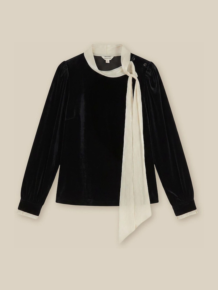Monsoon Black Tia Tie Neck Velvet Top - Image 4 of 4 Monsoon Black Tia Tie Neck Velvet Top - Image 4 of 4