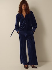 Monsoon Blue Tessa Neck Tie Velvet Shirt - Image 3 of 4