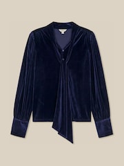 Monsoon Blue Tessa Neck Tie Velvet Shirt - Image 4 of 4
