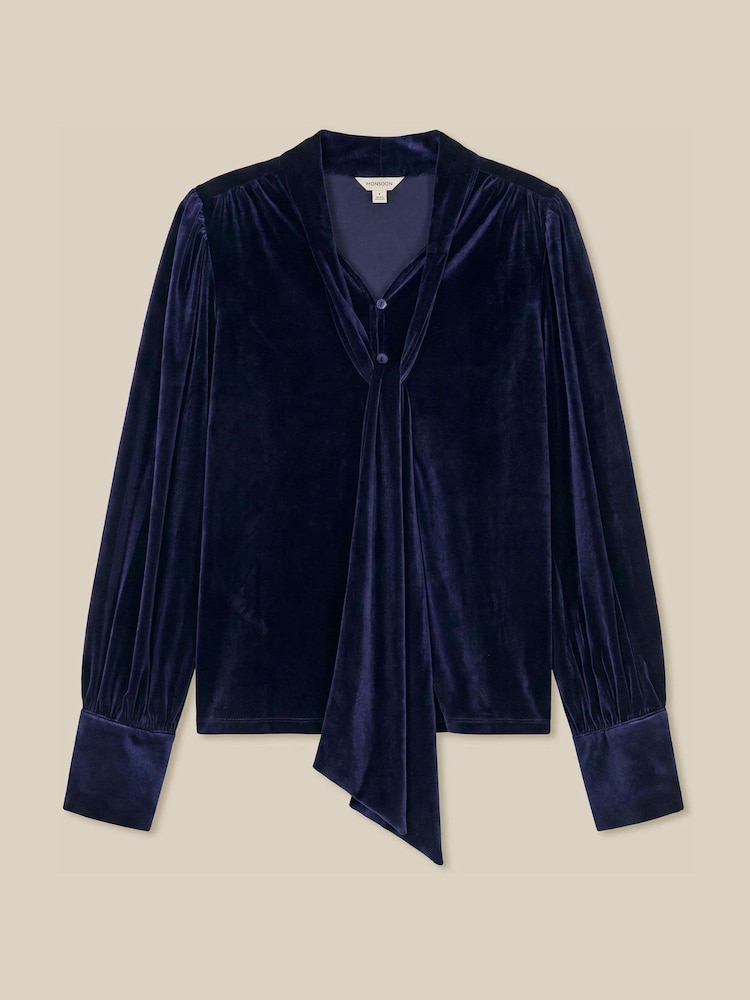 Monsoon Blue Tessa Neck Tie Velvet Shirt - Image 4 of 4 Monsoon Blue Tessa Neck Tie Velvet Shirt - Image 4 of 4