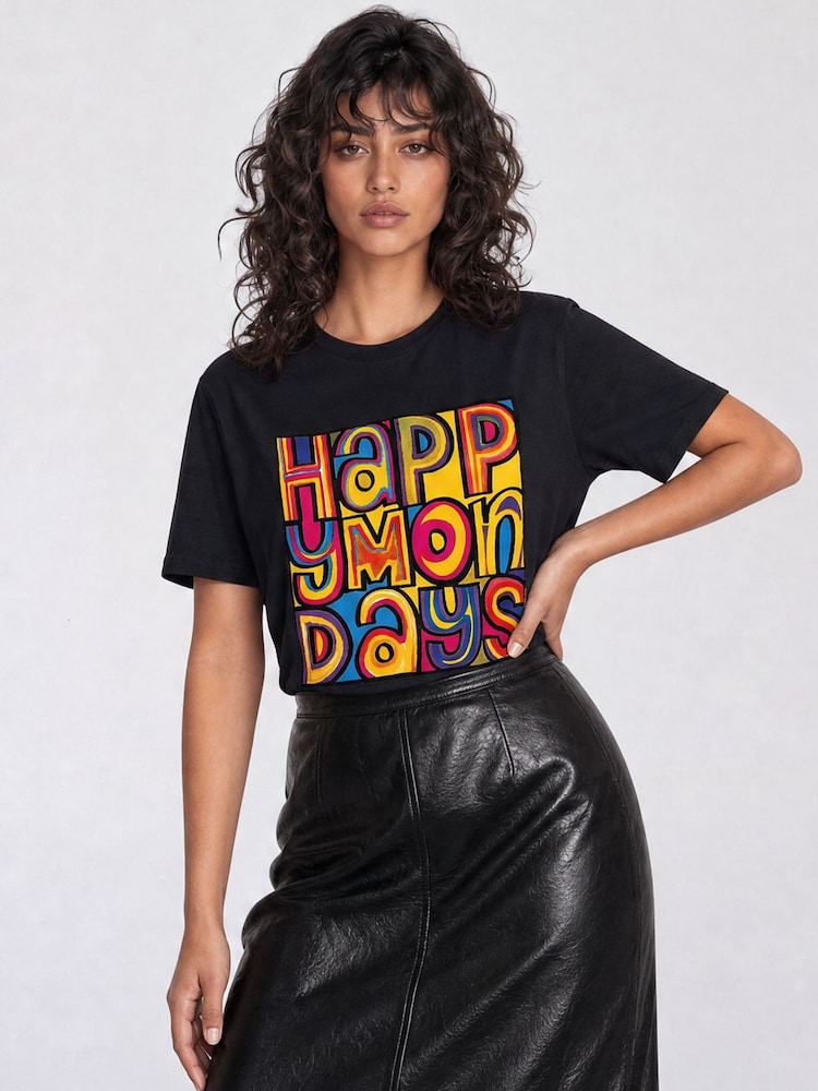 Brands In Black Music Happy Mondays Greatest Hits Boyfriend Fit T-Shirt - Image 1 of 4 Brands In Black Music Happy Mondays Greatest Hits Boyfriend Fit T-Shirt - Image 1 of 4