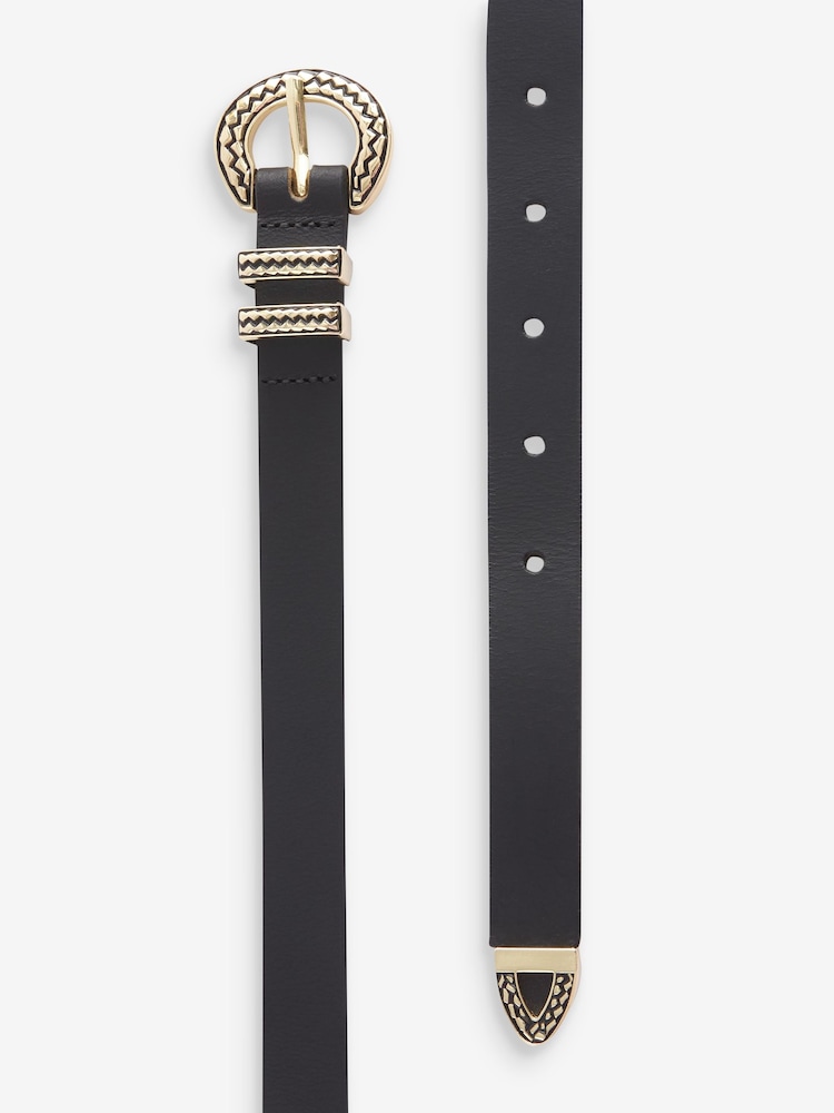 Black Leather Skinny Western Belt - Image 6 of 6