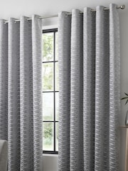 Curtina Grey 100% Cotton Kendal Velvet Geo Lined Eyelet Curtains - Image 1 of 4