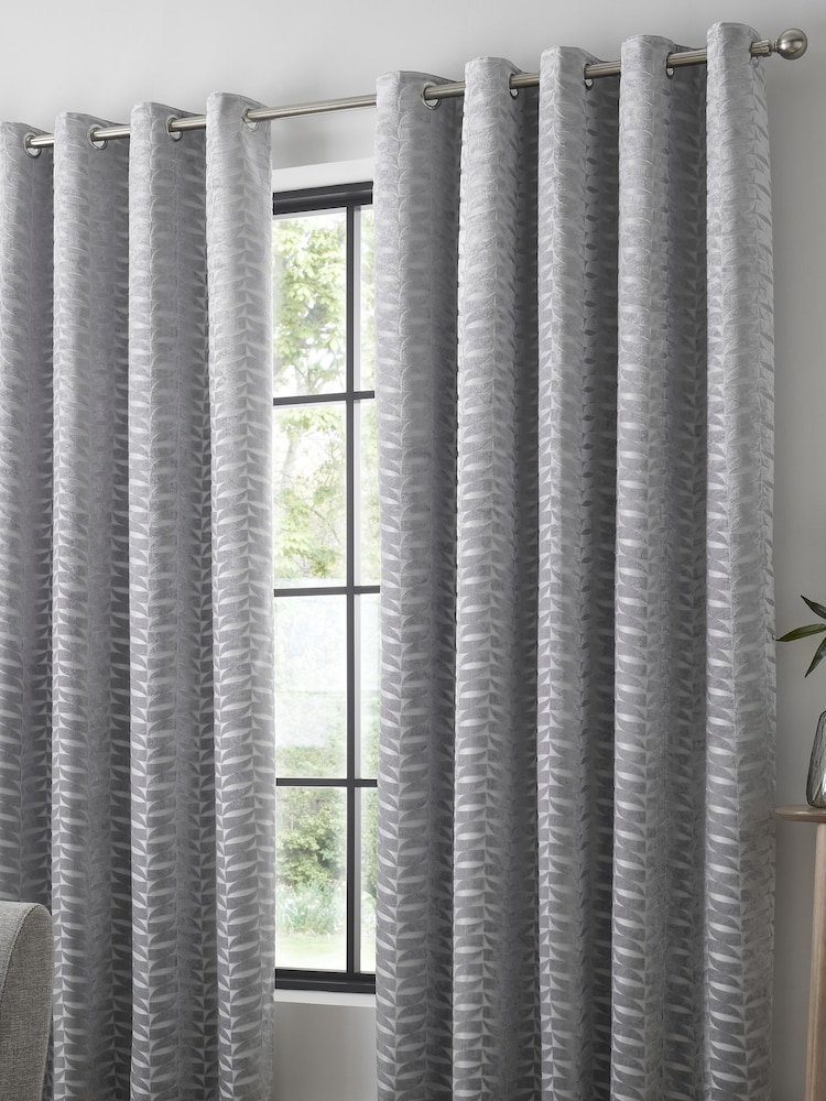 Curtina Grey 100% Cotton Kendal Velvet Geo Lined Eyelet Curtains - Image 1 of 4