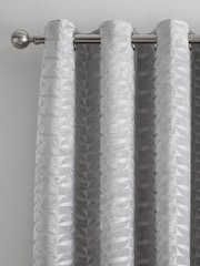 Curtina Grey 100% Cotton Kendal Velvet Geo Lined Eyelet Curtains - Image 2 of 4