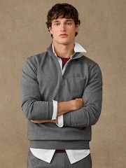 Hackett Grey Branded Cotton Quarter Zip Sweat Top - Image 1 of 5