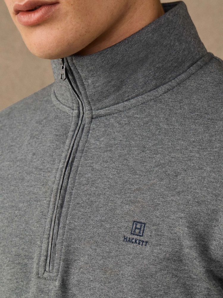 Hackett Grey Branded Cotton Quarter Zip Sweat Top - Image 2 of 5 Hackett Grey Branded Cotton Quarter Zip Sweat Top - Image 2 of 5