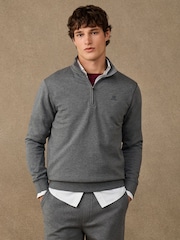 Hackett Grey Branded Cotton Quarter Zip Sweat Top - Image 3 of 5