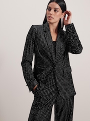 Black Tailored Velvet Embellished Single Breasted Blazer - Image 1 of 8