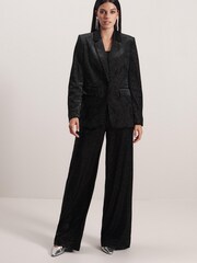 Black Tailored Velvet Embellished Single Breasted Blazer - Image 2 of 8