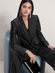 Black Tailored Velvet Embellished Single Breasted Blazer - Image 3 of 8