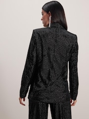 Black Tailored Velvet Embellished Single Breasted Blazer - Image 4 of 8