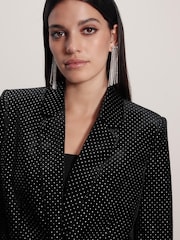Black Tailored Velvet Embellished Single Breasted Blazer - Image 5 of 8