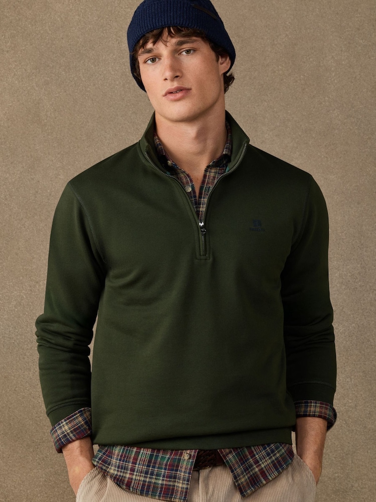 Hackett Green Branded Cotton Quarter Zip Sweat Top - Image 1 of 5 Hackett Green Branded Cotton Quarter Zip Sweat Top - Image 1 of 5