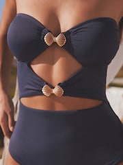 Marineblau/blau - Bauchformender Badeanzug mit Cutout und Muschelverzierung - Bild 5 von 6