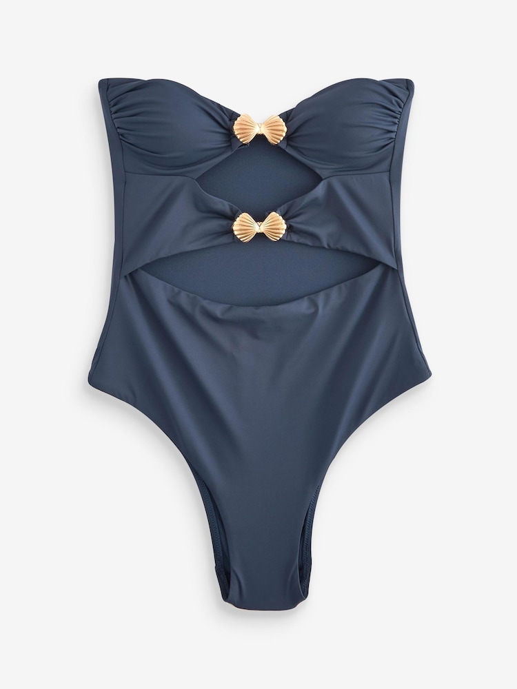 Marineblau/blau - Bauchformender Badeanzug mit Cutout und Muschelverzierung - Bild 6 von 6