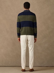 Hackett Blue Cotton Striped Cable Knit Crew Neck Jumper - Image 5 of 7