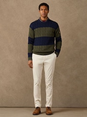 Hackett Blue Cotton Striped Cable Knit Crew Neck Jumper - Image 6 of 7