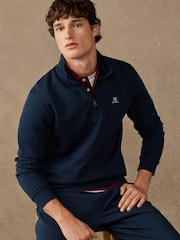 Hackett Blue Branded Cotton Quarter Zip Sweat Top - Image 1 of 5