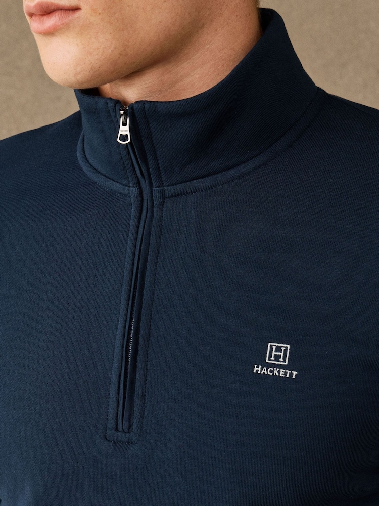 Hackett Blue Branded Cotton Quarter Zip Sweat Top - Image 2 of 5 Hackett Blue Branded Cotton Quarter Zip Sweat Top - Image 2 of 5