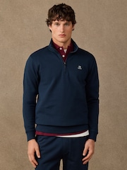 Hackett Blue Branded Cotton Quarter Zip Sweat Top - Image 3 of 5