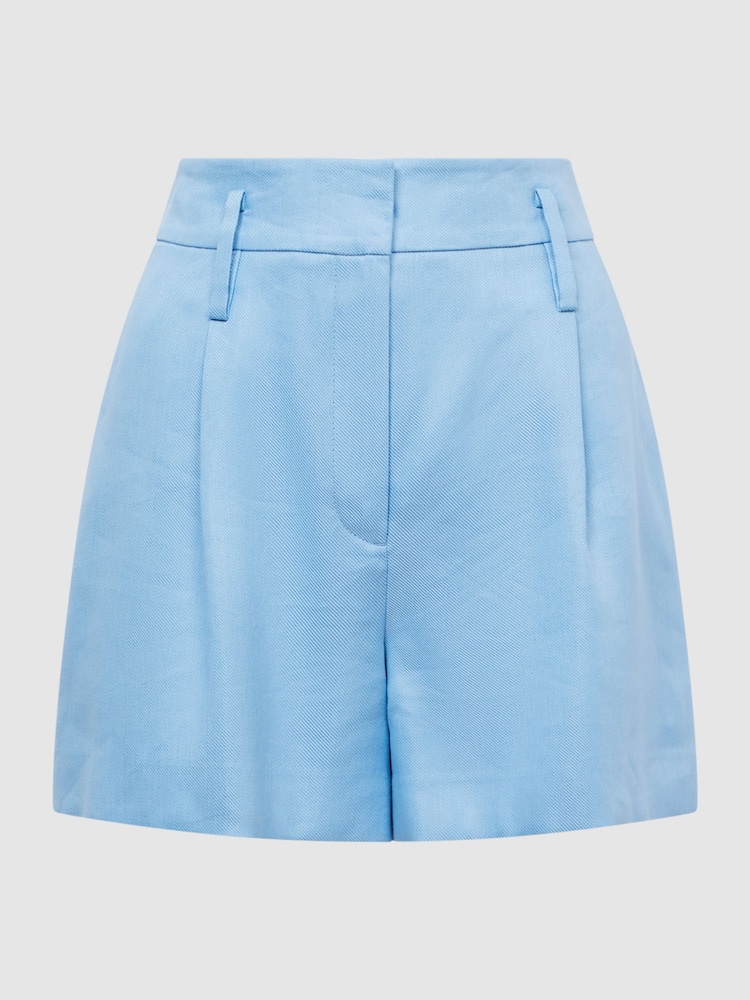 Reiss Blue Hollie Linen Pleat Front Shorts - Image 2 of 7