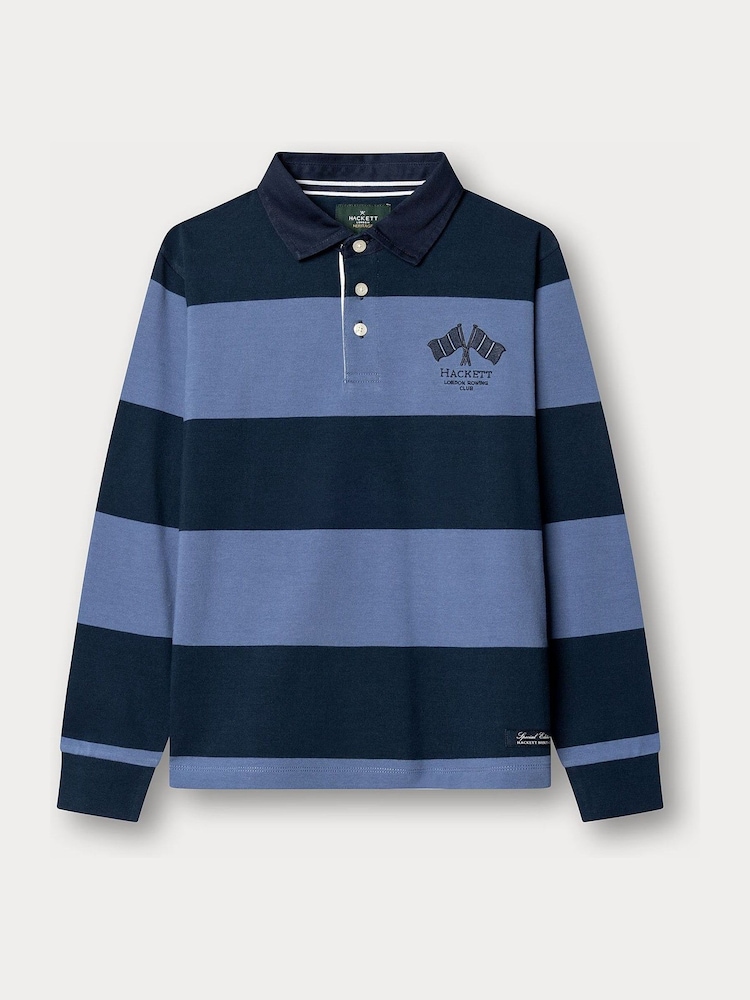 Hackett Blue Classic Fit Long sleeves Harry Polo Shirt - Image 1 of 4 Hackett Blue Classic Fit Long sleeves Harry Polo Shirt - Image 1 of 4