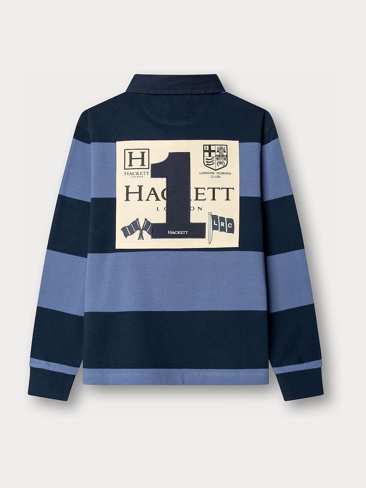 Hackett Blue Classic Fit Long sleeves Harry Polo Shirt - Image 2 of 4 Hackett Blue Classic Fit Long sleeves Harry Polo Shirt - Image 2 of 4
