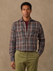 Hackett Blue Classic Fit Country Check Flannel Shirt - Image 3 of 8