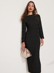 Black Column Gathered Midi Dress - Image 1 of 6