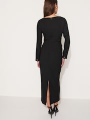 Black Column Gathered Midi Dress - Image 2 of 6
